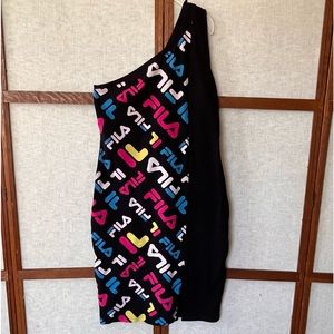 Fila One Shoulder Neon Graphic Bodycon Dress - Medium